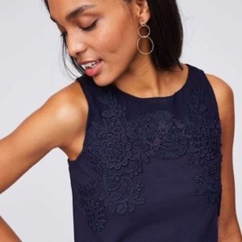 Ann Taylor Loft Blue Floral Lace Dress Size M